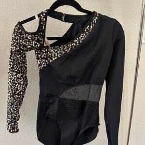 Black Sequin Asymmetrical Women's Top
